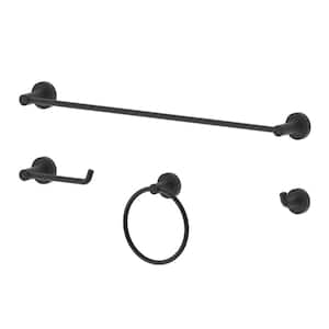 Kree 4-Piece Bath Hardware Set with 24 in. Towel Bar, Towel Ring, Toilet Paper Holder and Robe Hook in Matte Black