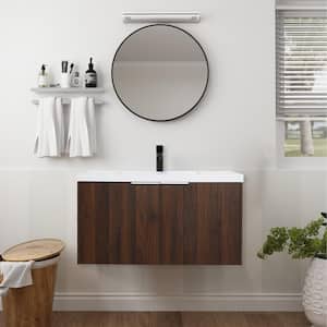 36 in. W Float Mounting Bathroom Vanity with White Sink and Top，in Brown, Modern or Simplicity
