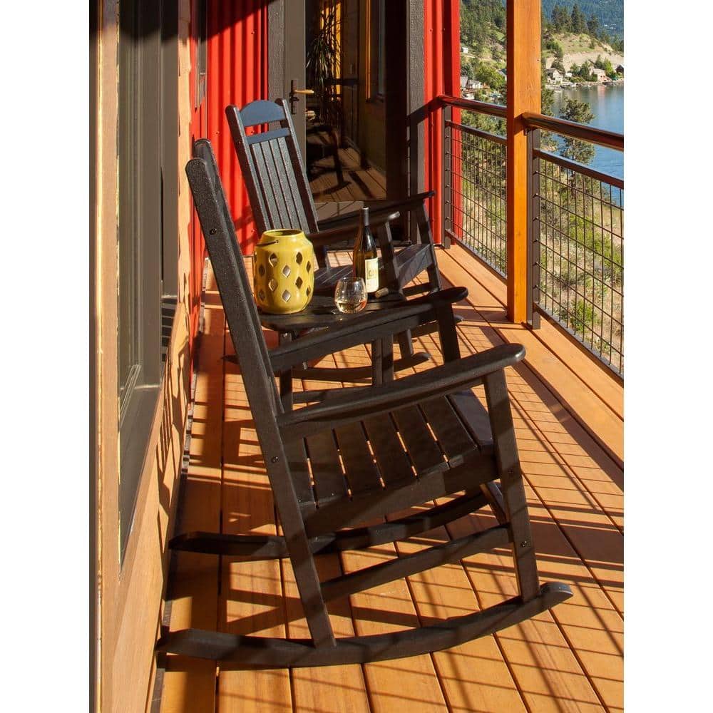 Black Polywood 3-Piece Outdoor Rocking Chair Set
