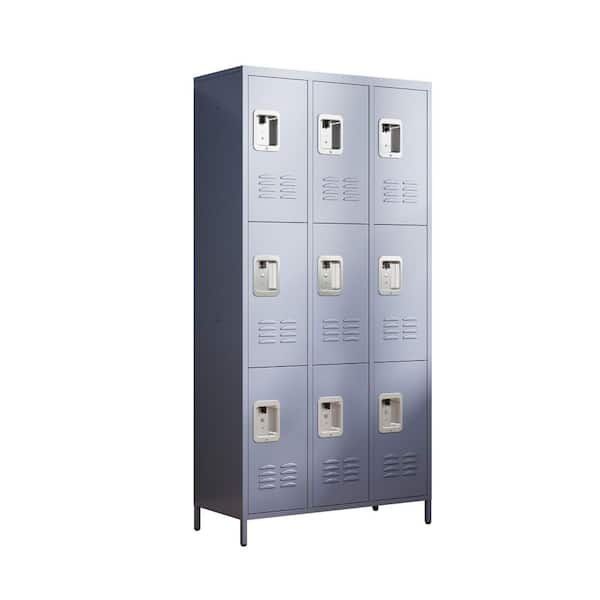 Tahanbath 72 in.H 9-Door Metal Lockers with Lock - Storage Cabinet for Office/Gym/School in Gray