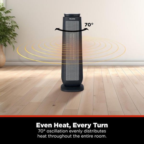 1500-Watt 23 in. Digital Tower Indoor Ceramic Heater Quiet Operation w/ Safety Overheat Protection and Fan Mode in Black