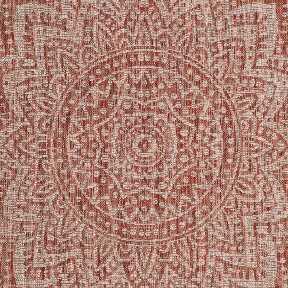 Reversible Flat Woven Indoor/Outdoor Rug in Light Beige/Terracotta - 4' x 5'7"