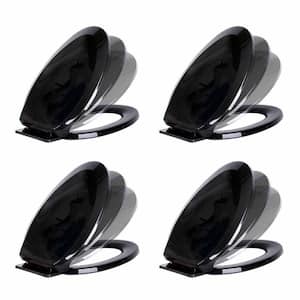 Elongated Slow Close Plastic Soft Close Toilet Seat with Adjustable Hardware in Black (Pack of 4)