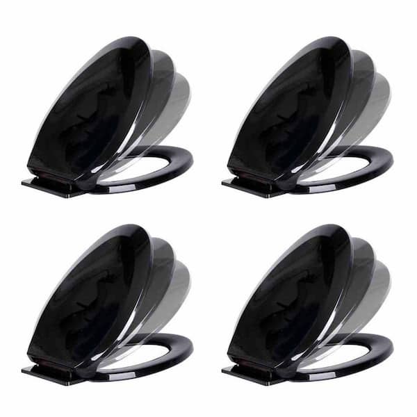 RENOVATORS SUPPLY MANUFACTURING Elongated Slow Close Plastic Soft Close Toilet Seat with Adjustable Hardware in Black (Pack of 4)