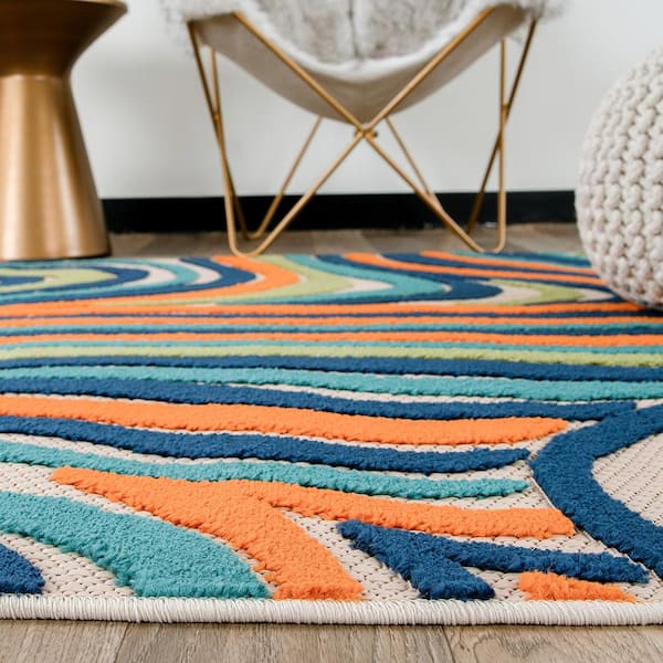 World Rug Gallery Contemporary Waves Non-Slip (Non-Skid) Multi 7'10 inch x 10' Indoor Area Rug