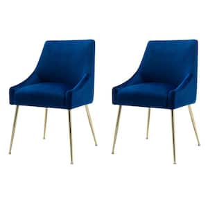 Trinity Royal Blue Upholstered Velvet Accent Chair with Metal Legs (Set Of 2)
