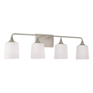 36.75 in. W x 10.25 in. H 4-Light Vanity Light in Brushed Nickel with Soft White Glass