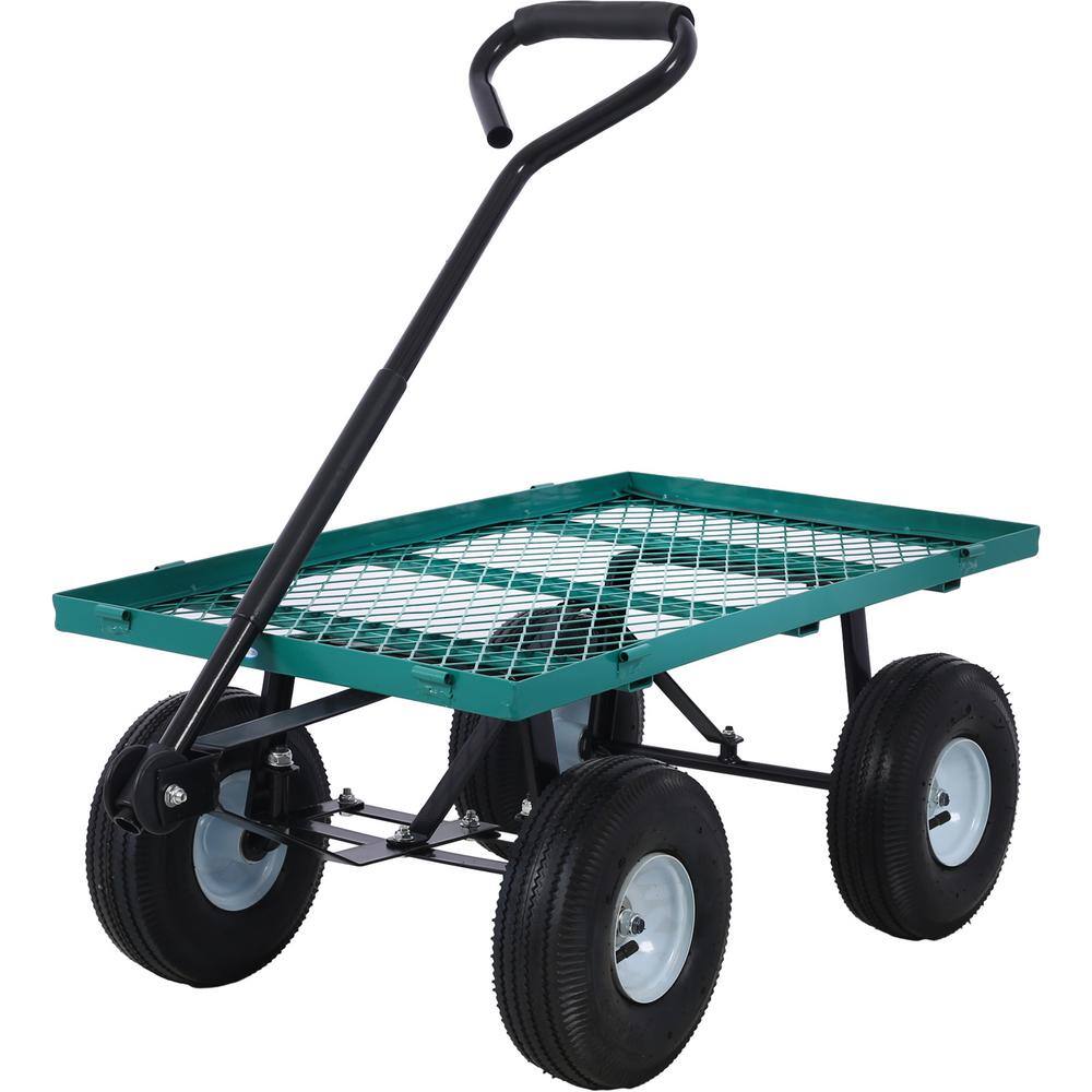 Green Steel Mesh Heavy Duty Garden Wagon with Flat-Free Tires