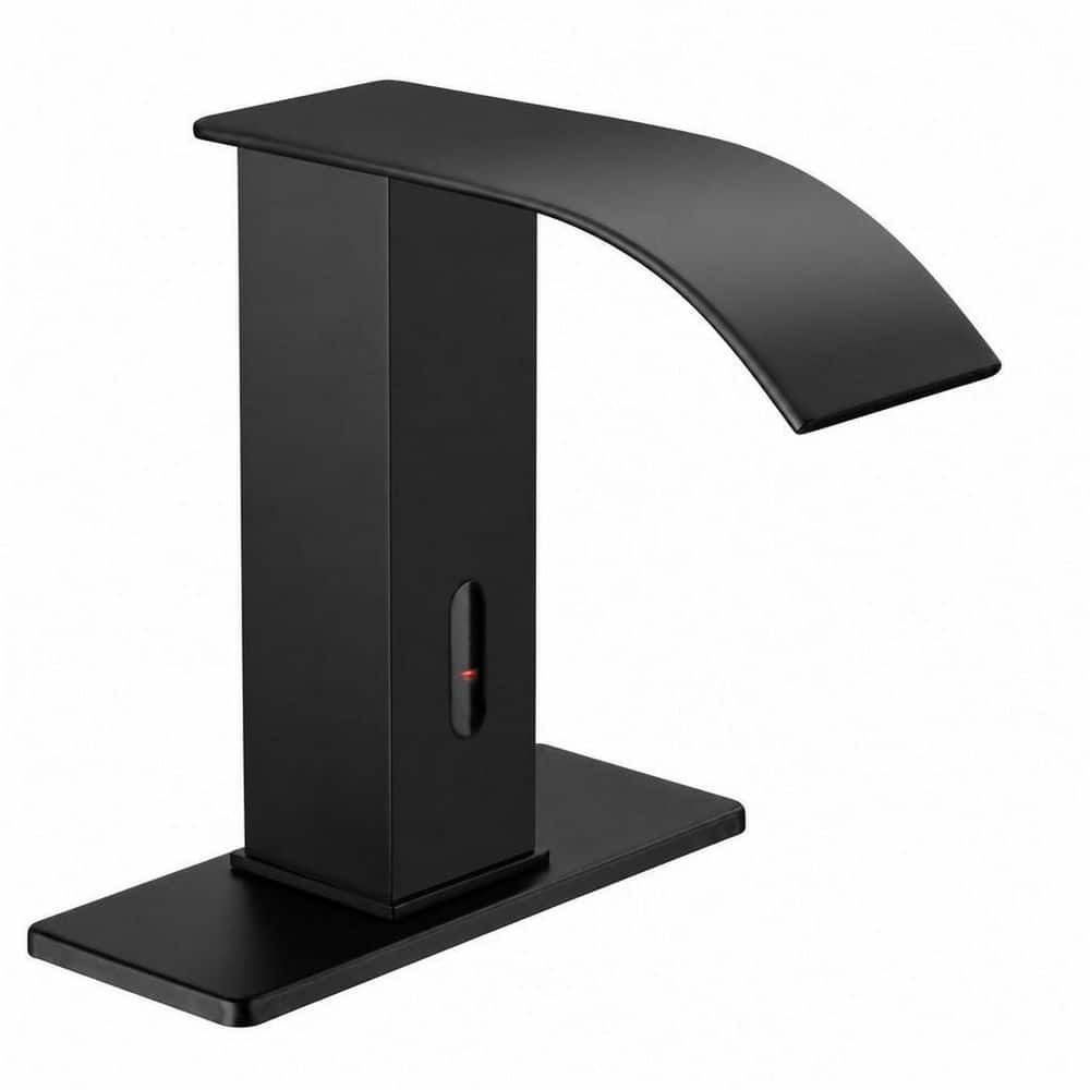 1-Piece Automatic Motion Sensor Faucet in Black with Waterfall Spout, Stainless Steel Sink Faucet with Hole Cover Plate
