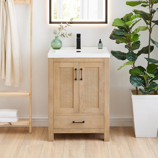 Bondi 24 in.W Single Sink Freestanding Bath Vanity in Light Brown with White Ceramic Top