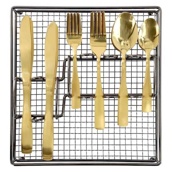 Abbeville 41-Piece 18/8 Stainless Steel Flatware Set in Gold with Wire Caddy