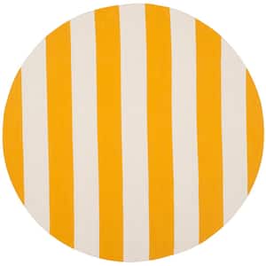 Montauk Yellow/Ivory 4 ft. x 4 ft. Round Striped Area Rug