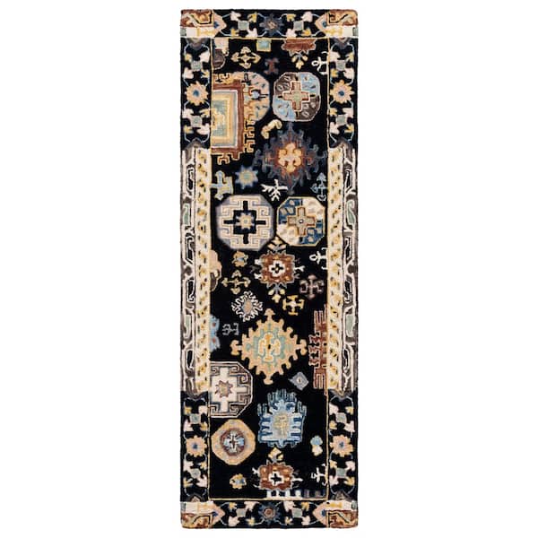 Aspen 2 ft. x 7 ft. Black/Ivory Tribal Runner Rug