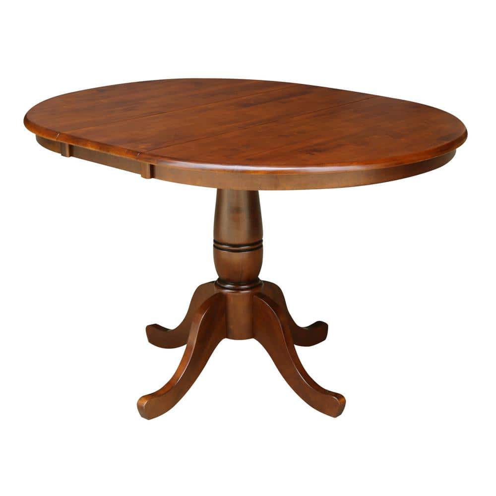 Classic Farmhouse 50" Round Espresso Wood Extendable Dining Table