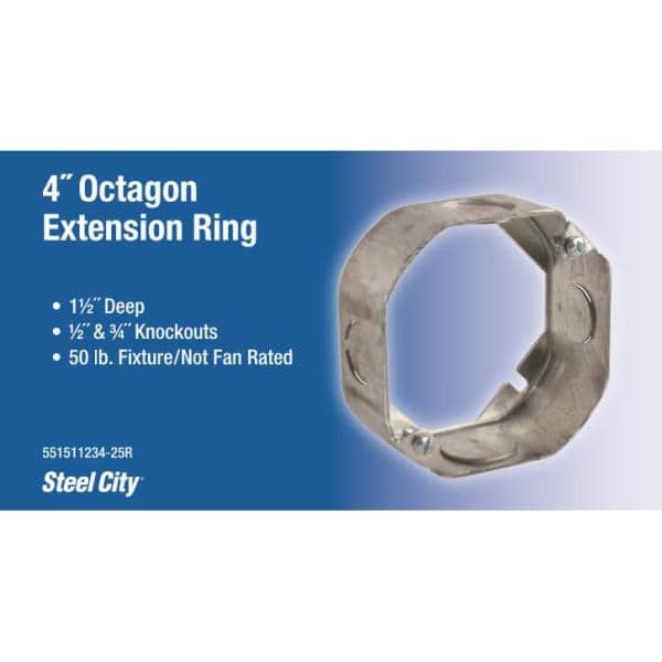 4 in. 1-1/2 in. New Work Deep Pre-Galvanized Metal Octagon Electrical Box Extension Ring (551511234-25R)