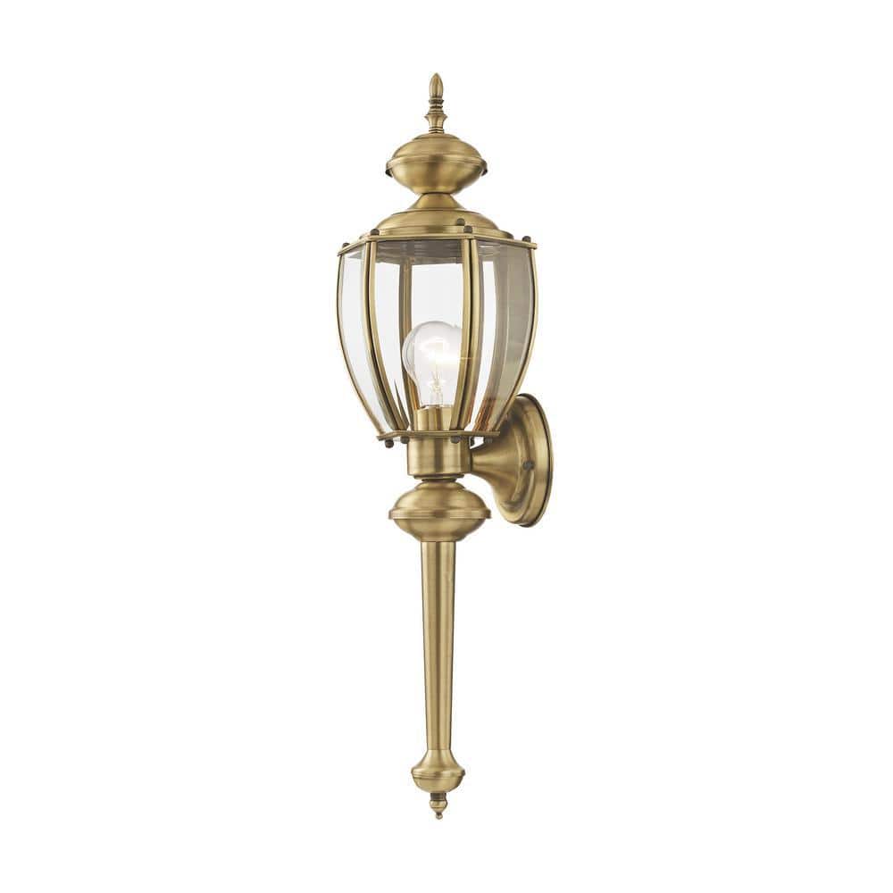 Antique Brass Lantern Sconce with Clear Beveled Glass, 1-Light