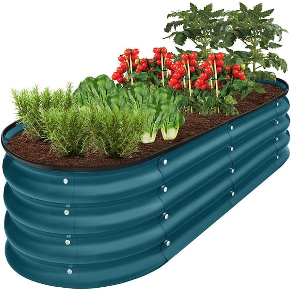 Best Choice Products 4 ft. x 2 ft. x 1 ft. Peacock Blue Oval Steel Raised Garden Bed Planter Box for Vegetables, Flowers, Herbs