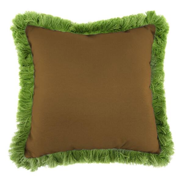 Jordan Manufacturing Sunbrella Canvas Teak Square Outdoor Throw Pillow with Gingko Fringe