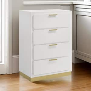 White and Gold 4-Drawers 31 in. Dresser Without Mirror