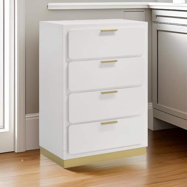 Benjara White and Gold 4-Drawers 31 in. Dresser Without Mirror