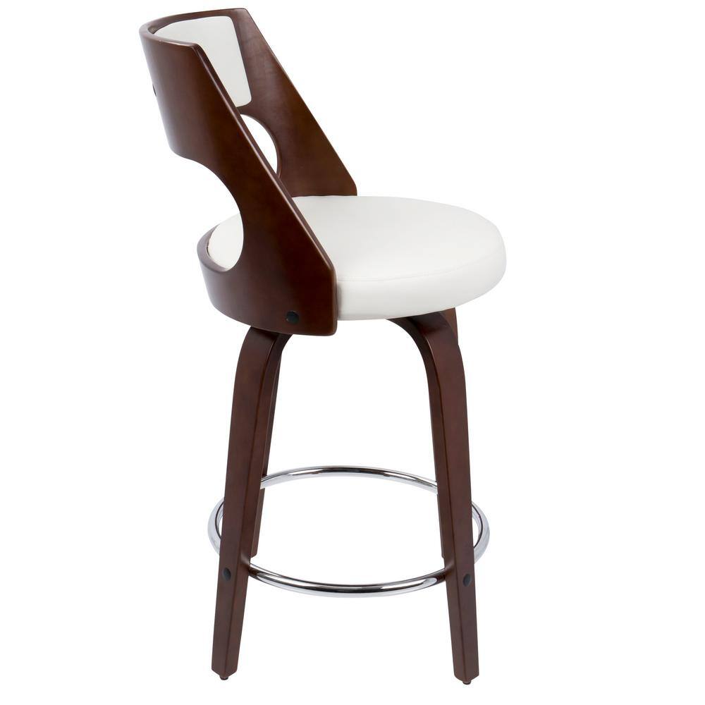 Cecina Cherry and White Leatherette Mid-Century Modern Swivel Counter Stool, Set of 2