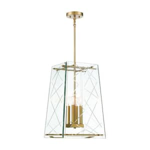 Kole 14 in. W x 21 in. H 4-Light Warm Brass Statement Pendant Light with Clear Glass Shade