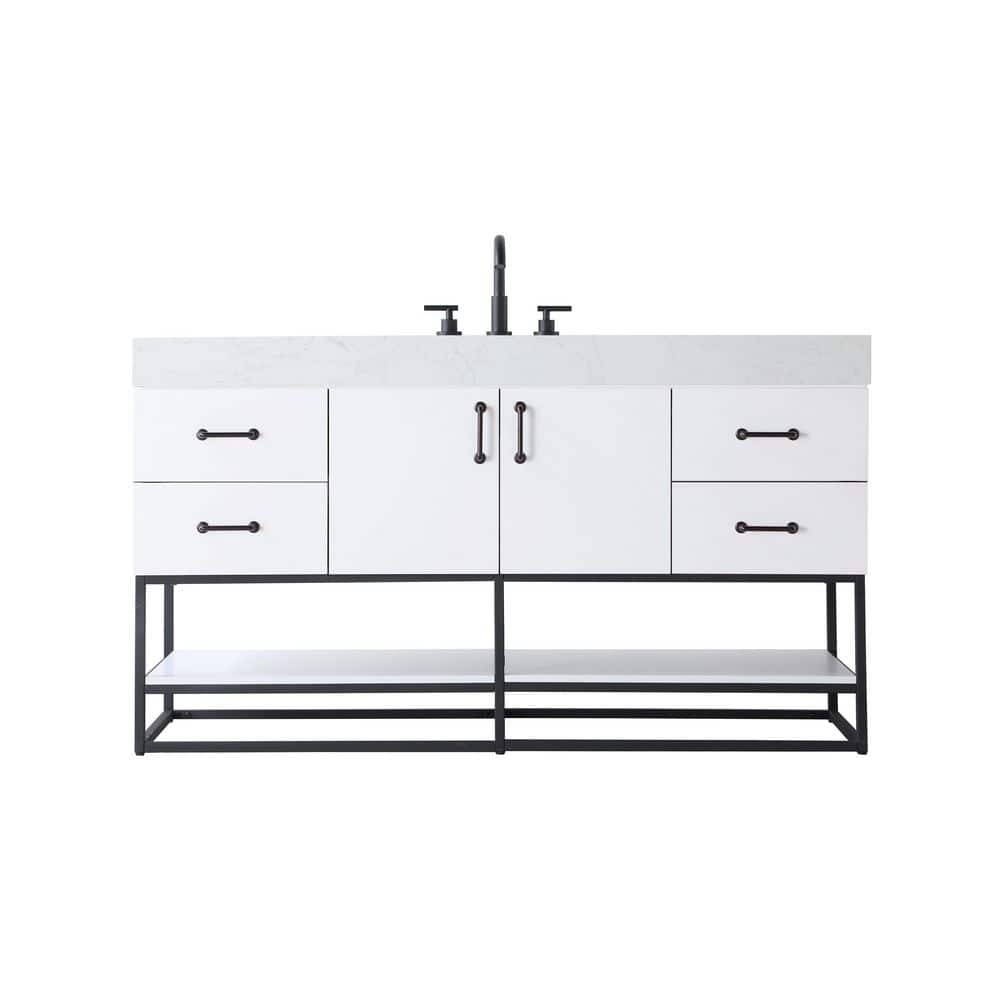 60 in. Single Sink White Bath Vanity with White Engineered Marble Top price history on PriceWatchPro