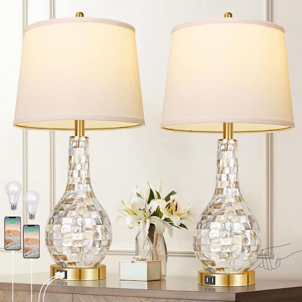 ARISKEEN 25.5 in. Gold Touch Control Table Lamps Set of 2 , Bedside Lamp with 2 USB Ports, 3-Way Dimmable (LED Bulbs Included)