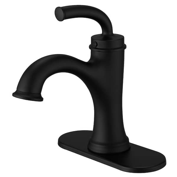 FLG Single Handle Single Hole Bathroom Faucet with Drain Kit and Deckplate Included Brass Sink Vanity Taps in Matte Black