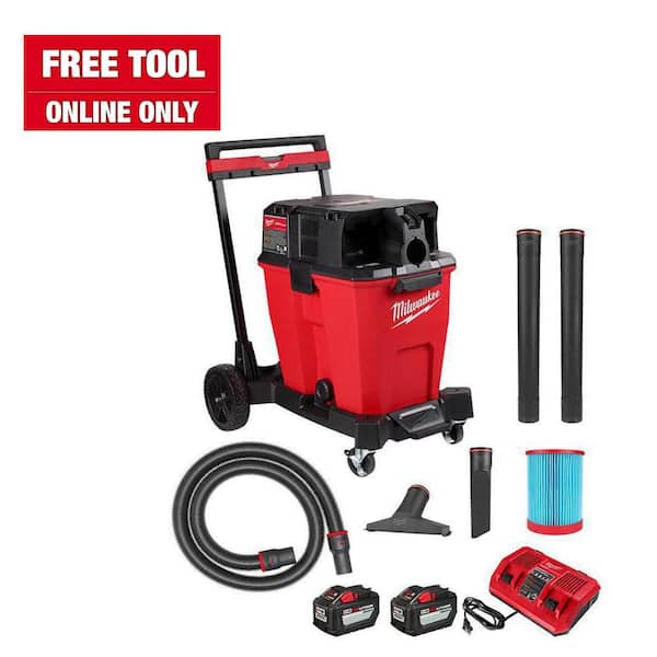 M18 FUEL 12 Gallon Cordless DUAL-BATTERY Wet/Dry Shop Vac Kit W/12.0 Ah Battery, Charger, Filter, Hose, and Accessories