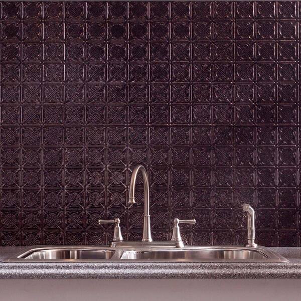 Fasade 18.25 in. x 24.25 in. Smoked Pewter Traditional Style # 6 PVC Decorative Backsplash Panel