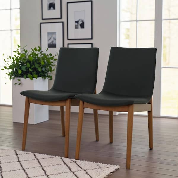 Ardita Black Premium Vegan Leather Dining Chairs with Tapered Walnut Finish Legs (Set of 2)