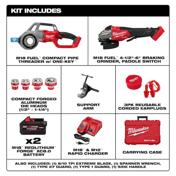 M18 FUEL One Key Cordless Brushless Pipe Threader Kit with M18 FUEL 4-1/2 in. / 6 in. Braking Grinder with Paddle Switch
