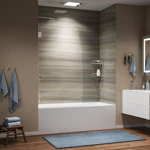 34 in. W x 58 in. H Pivot Frameless Hinged Bathtub Door in Brushed Nickel with Tempered Clear Glass