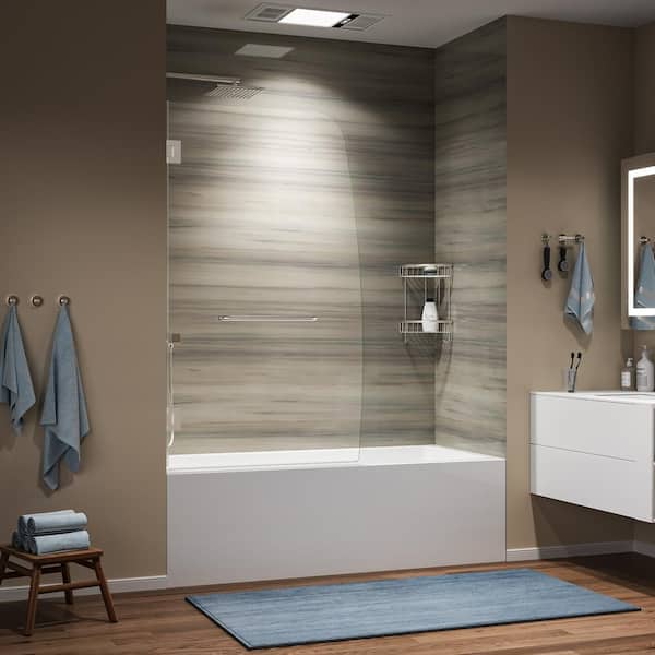LORDEAR 34 in. W x 58 in. H Pivot Frameless Hinged Bathtub Door in Brushed Nickel with Tempered Clear Glass