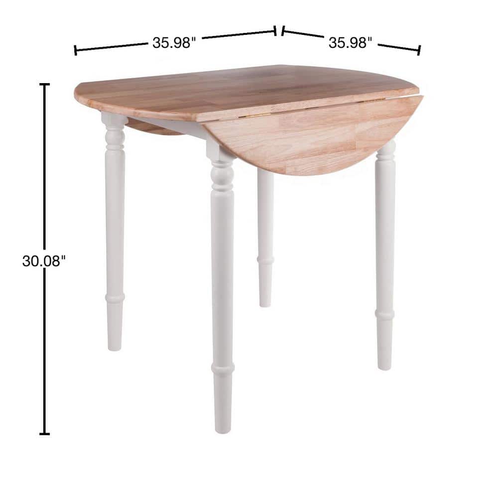 Sorella Transitional Round Drop-Leaf Dining Table in Natural & White