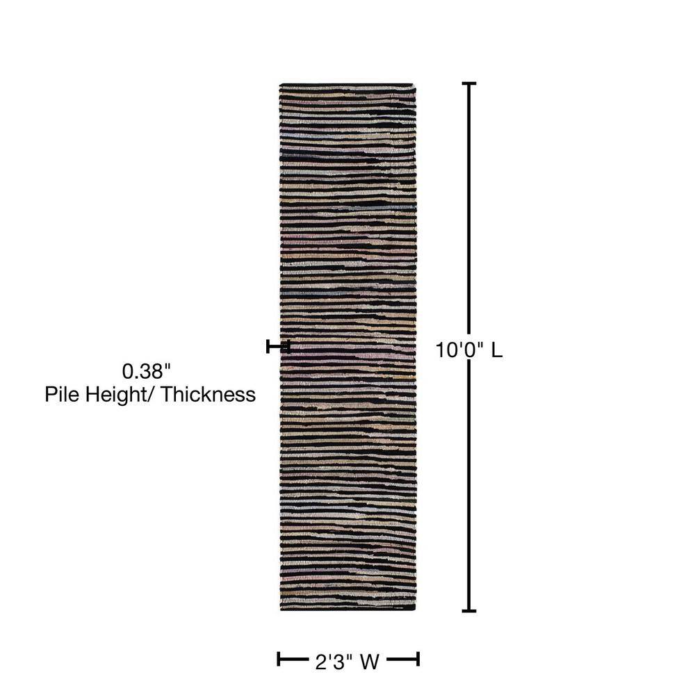 Handmade Black and Multicolor Wool Cotton Striped Runner Rug