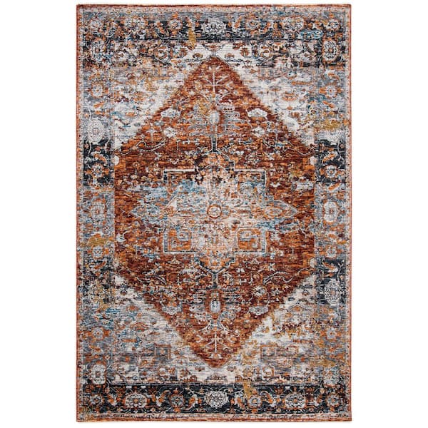 SAFAVIEH Limitee 6 ft. x 9 ft. Beige/Rust Distressed Ornate Area Rug ...