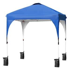 6.6 ft. x 6.6 ft. Pop up Canopy Tent Shelter Height Adjustable with Roller Bag Blue