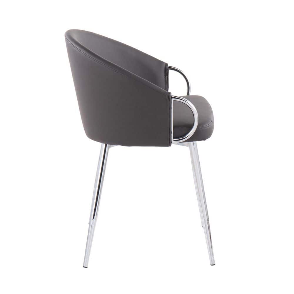 Grey Faux Leather and Chrome Metal Low Arm Chair Set
