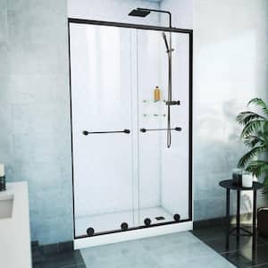 Harmony 48 in. W x 76 in. H Sliding Semi Frameless Shower Door in Matte Black with Clear Glass