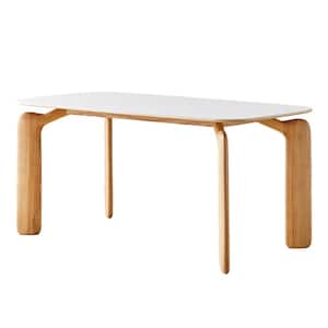 Modern Oval White Composite Rock Stone Top 70.87 in. Original Wood Color Ash Solid Wood 4 Legs Dining Table (8 Seats)