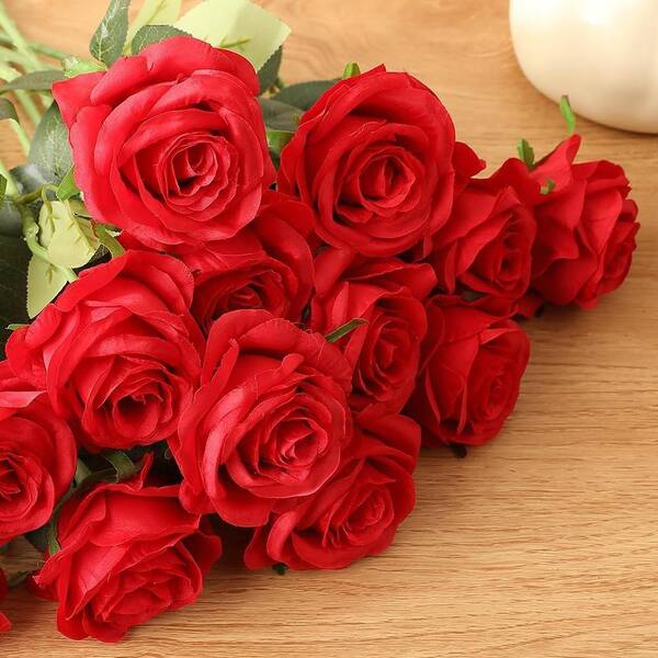 19.6 in. Red Indoor Artificial Rose Flower(Set of 10) Z01MSRLY4V