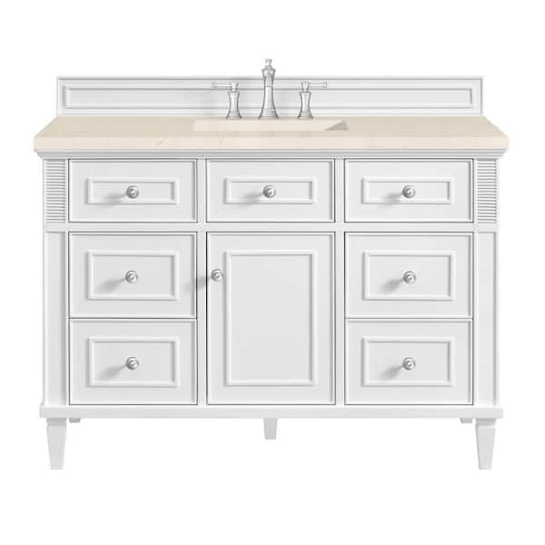 James Martin Vanities Lorelai 48.0 in. W. x 23.5 in. D x 34.06 in. H Single Bathroom Vanity in Bright White with Eternal Marfil Quartz Top