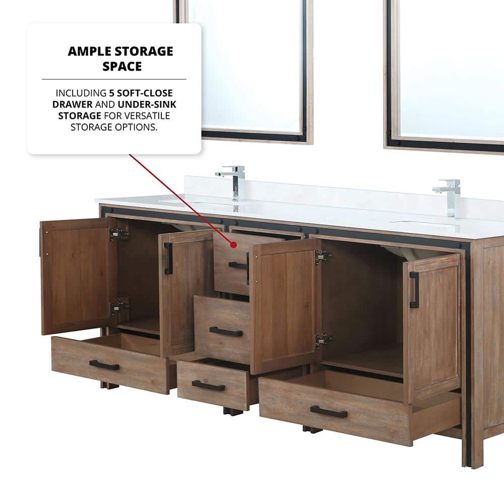 Ziva 84" Rustic Barnwood Double Freestanding Vanity Cabinet