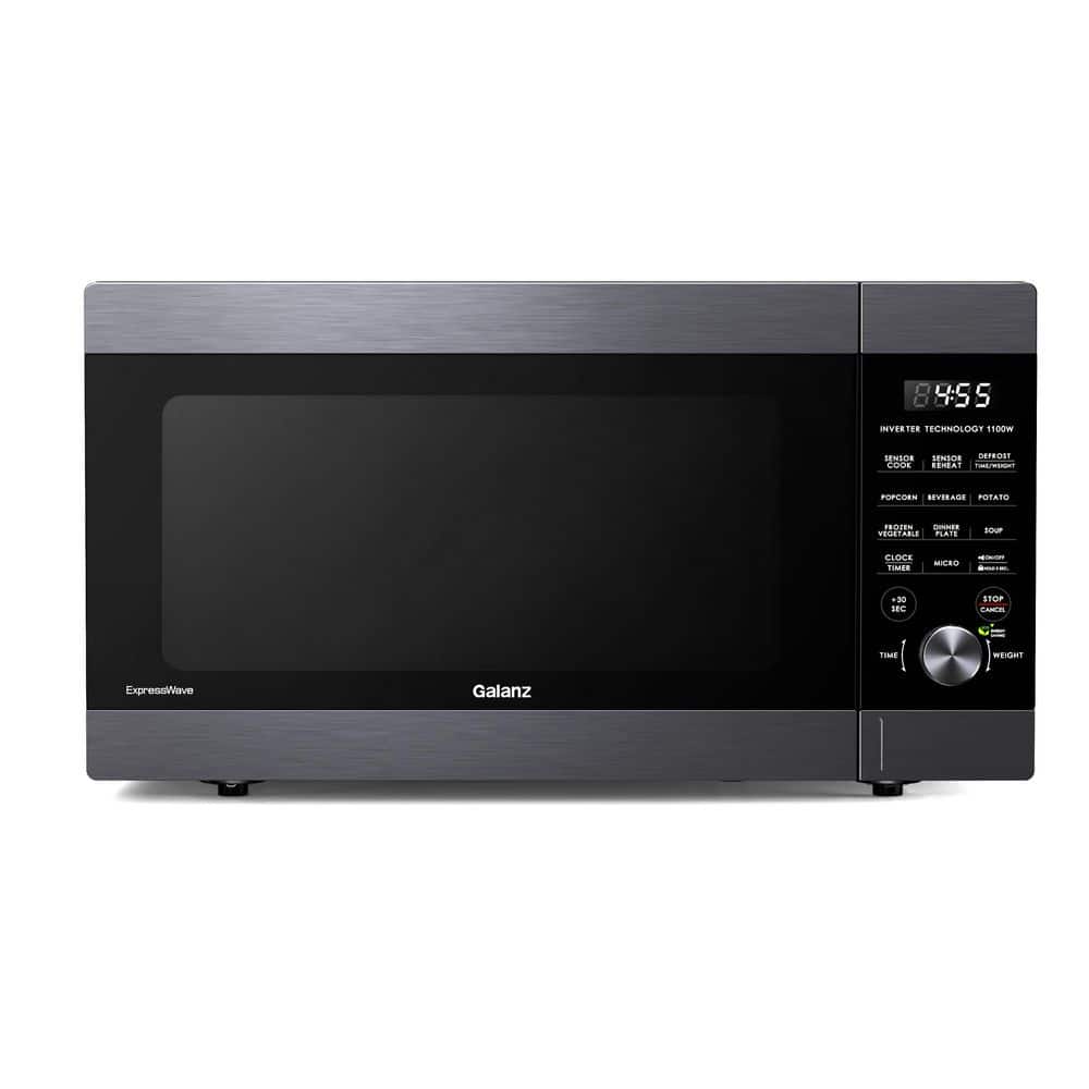 Galanz 21.86 in. W 1.6 cu. ft. 1100-Watt Countertop Express Wave Microwave in Black Stainless Steel with Sensor Cooking Tech