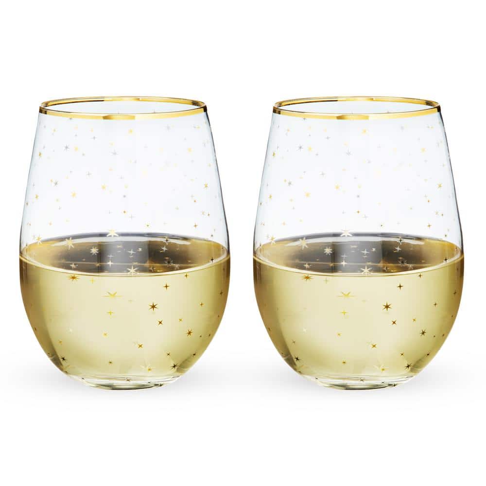 Gold Rim Celestial Pattern Stemless Wine Glass Set