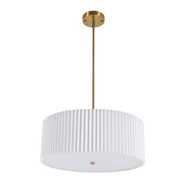 4-Light Gold 17.7 in. Modern Pendant Light with White PVC Shade and Adjustable Hanging Height, No Bulbs Included