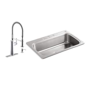Verse All-in-One Drop-in Stainless Steel 33 in. Single Bowl Kitchen Sink with Sous Kitchen Faucet