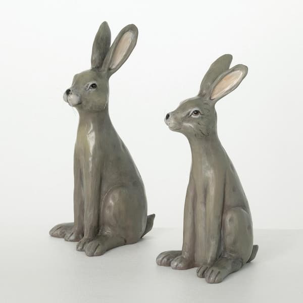 SULLIVANS Brown 6.5 in. x 12.75 in. Resin Sitting Grey Bunny Set of 2